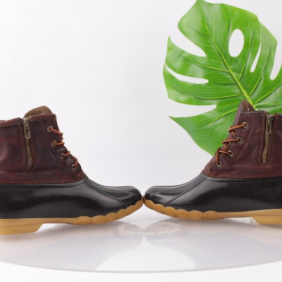 Sperry Womens Saltwater Duck Boot Size 9 Waterproof Black Brown Leather Rubber - Picture 7 of 12